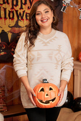 Apricot Plus Size Western Aztec Print Loose Sweater Plus Size Sweaters & Cardigans JT's Designer Fashion