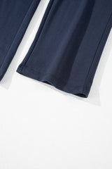 Navy Blue Solid Color Fleece Lined Drawstring Waist Casual Pants Pants & Culotte JT's Designer Fashion
