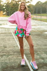 Green Abstract Print Smock Waist Casual Shorts Bottoms JT's Designer Fashion