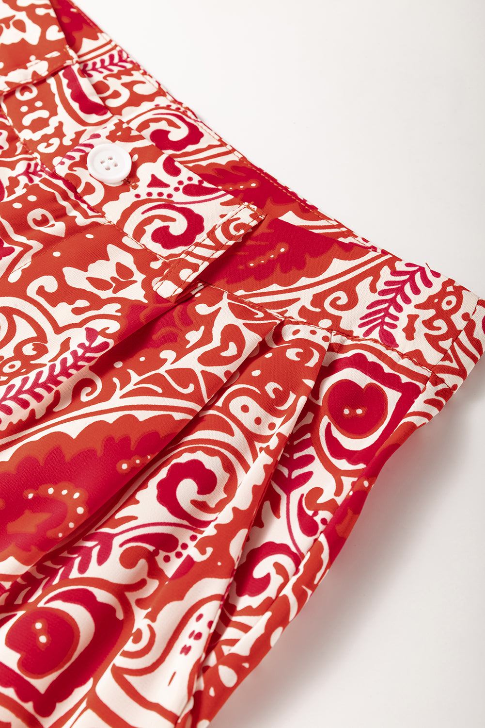 Red Paisley Printed Buttoned High Waist Straight Leg Pants Pants & Culotte JT's Designer Fashion