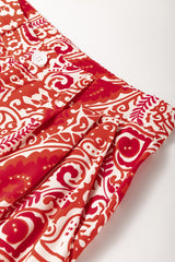 Red Paisley Printed Buttoned High Waist Straight Leg Pants Pants & Culotte JT's Designer Fashion