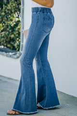 Sky Blue Distressed Bell Bottom Denim Pants Jeans JT's Designer Fashion