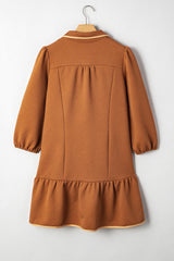 Desert Gold Quarter Zip Collar Bracelet Sleeve Textured Mini Dress Mini Dresses JT's Designer Fashion
