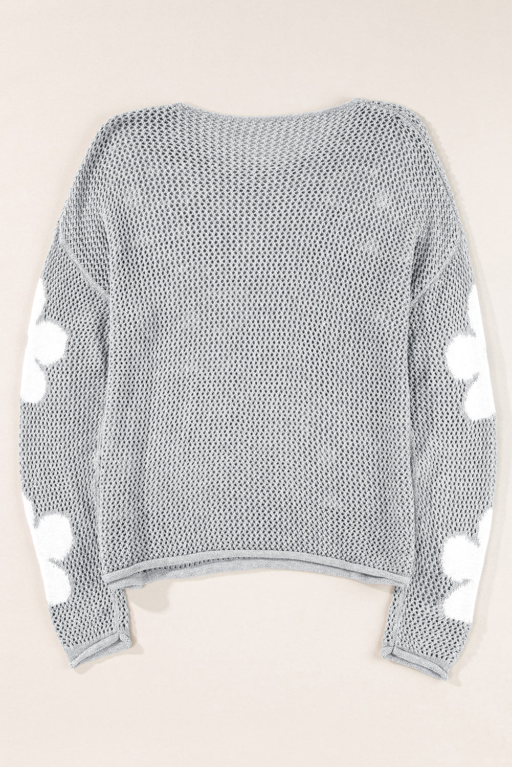 Light Grey Big Flower Hollowed Knit Drop Shoulder Sweater Sweaters JT's Designer Fashion
