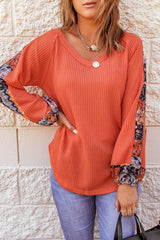Orange Contrast Eyelet Thermal Knit Top Long Sleeve Tops JT's Designer Fashion