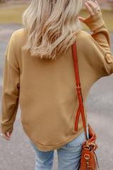 Camel Textured Knit Half Button Drop Shoulder Oversized Top Long Sleeve Tops JT's Designer Fashion