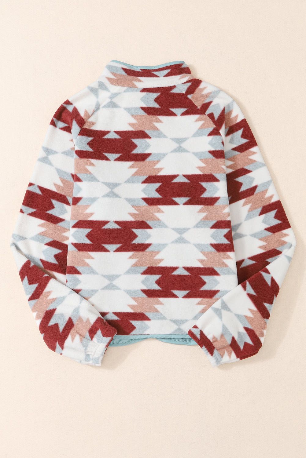 Fiery Red Western Aztec Buttoned Zipper Pockets Fleece Jacket Jackets JT's Designer Fashion