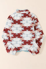 Fiery Red Western Aztec Buttoned Zipper Pockets Fleece Jacket Jackets JT's Designer Fashion