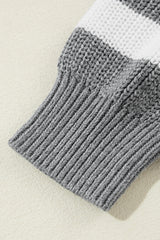 Gray Stripe Geometric Textured Drop Shoulder Sweater Sweaters JT's Designer Fashion