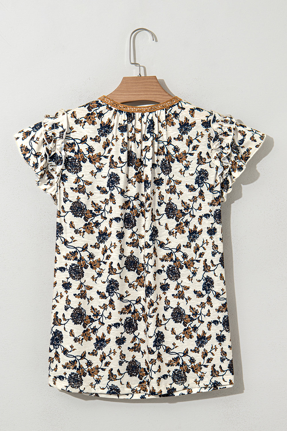 White Floral Frilly Blouse with Lace Up Blouses & Shirts JT's Designer Fashion