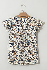 White Floral Frilly Blouse with Lace Up Blouses & Shirts JT's Designer Fashion