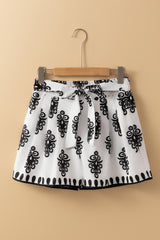Black Tribal Geometric Print Belted High Waist Casual Shorts Casual Shorts JT's Designer Fashion