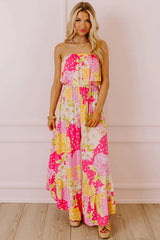 Multicolour Floral Print Ruffled High Waist Tube Top Loose Jumpsuit Jumpsuits & Rompers JT's Designer Fashion