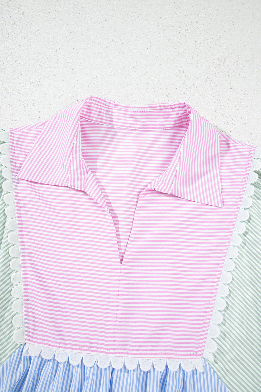 Multicolour Striped Patchwork Ric Rac Puff Sleeve Collared Mini Dress Mini Dresses JT's Designer Fashion