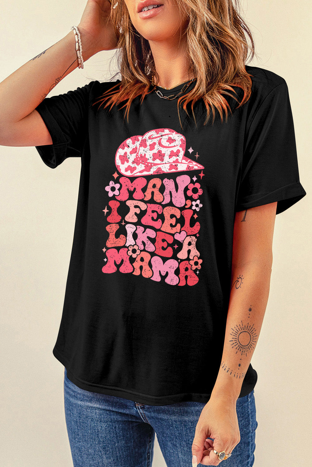 Black MAN I FEEL LIKE A MAMA Graphic Tee Graphic Tees JT's Designer Fashion