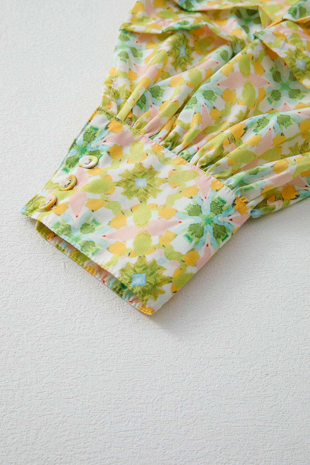 Green Boho Floral Print Frilly Detail Puff Sleeve Shirt Blouses & Shirts JT's Designer Fashion