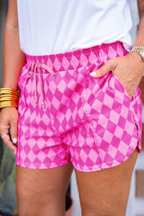 Pink Geometric Print Active Casual Shorts with Slits Pink 95%Polyester+5%Elastane Casual Shorts JT's Designer Fashion