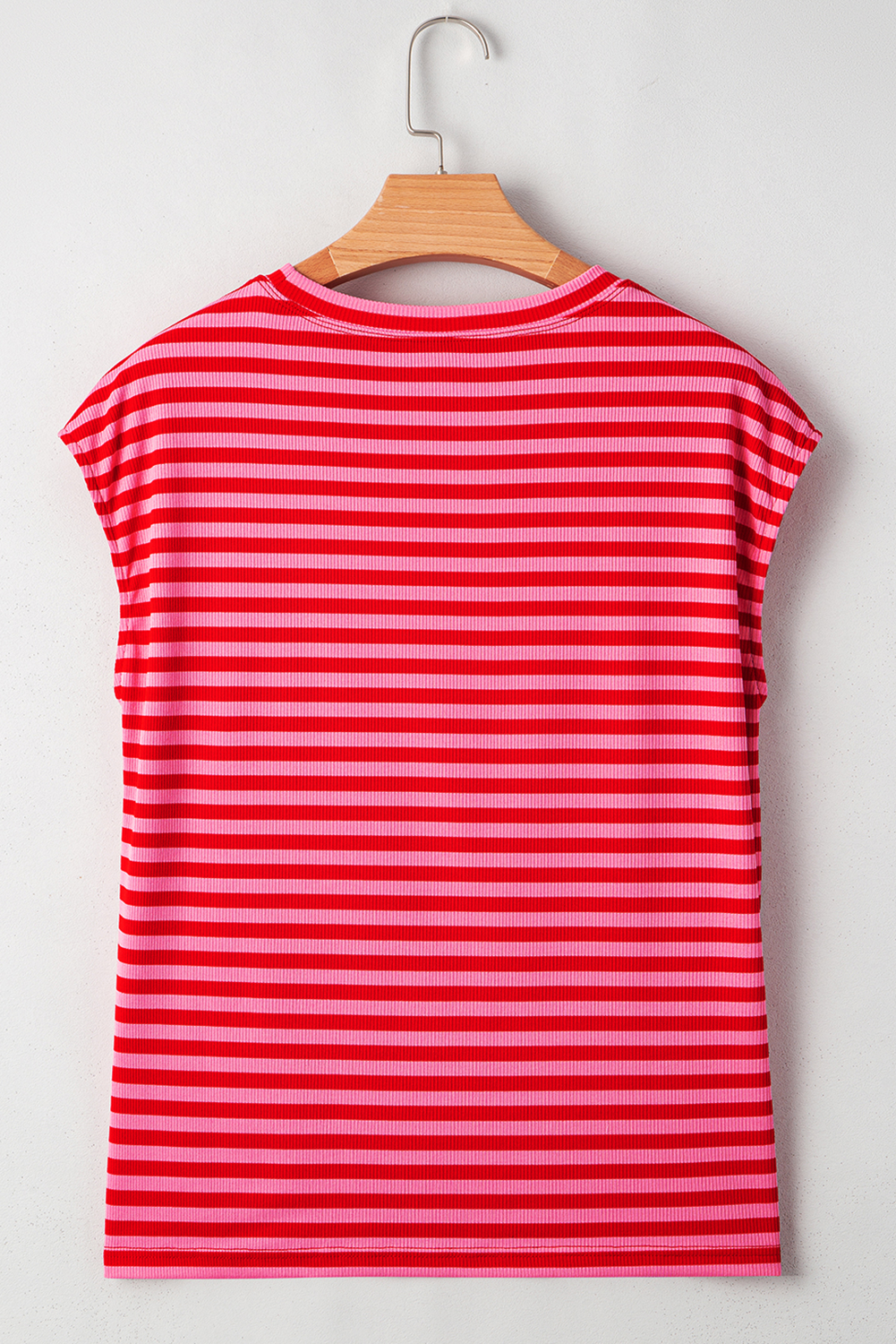 Red Stripe Sequin America Letter Patched Cap Sleeve Top Graphic Tees JT's Designer Fashion