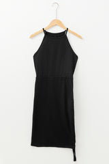 Black Racerback Ribbed Knit Drawstring Bodycon Dress Bodycon Dresses JT's Designer Fashion