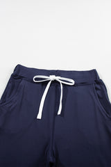 Navy Blue Drawstring Waist Pocketed Joggers Pants & Culotte JT's Designer Fashion