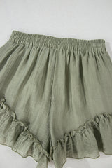 Laurel Green Textured Tie Waist Ruffle Hem Shorts Casual Shorts JT's Designer Fashion