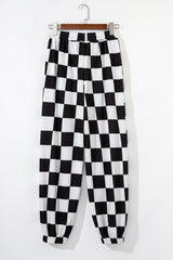 Black Checkerboard Elastic Waist Pocketed Joggers Pants & Culotte JT's Designer Fashion