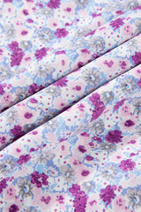 Purple Floral Short Bubble Sleeve Shirred High Waist Long Dress Maxi Dresses JT's Designer Fashion