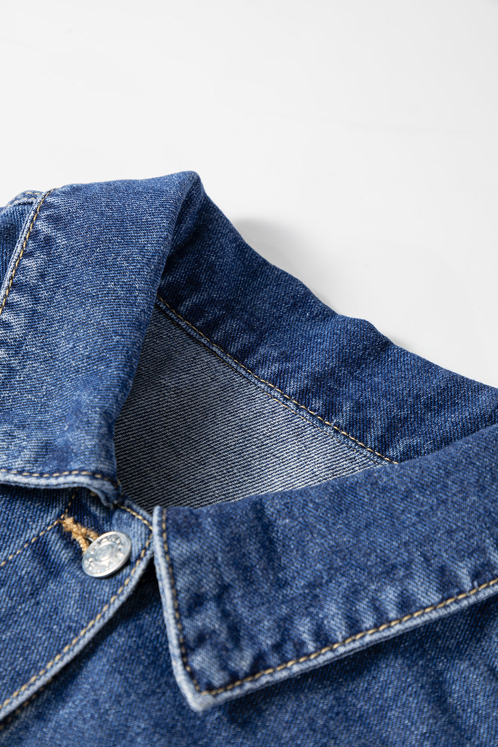 Dusk Blue Color Block Patchwork Flap Detail Distress Denim Jacket Denim Jackets JT's Designer Fashion