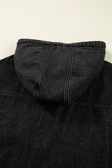 Black Big Chest Pocket Drop Shoulder Hooded Denim Jacket Denim Jackets JT's Designer Fashion