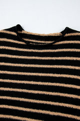 Black Stripe Drop Shoulder Round Neck Loose Sweater Sweaters JT's Designer Fashion