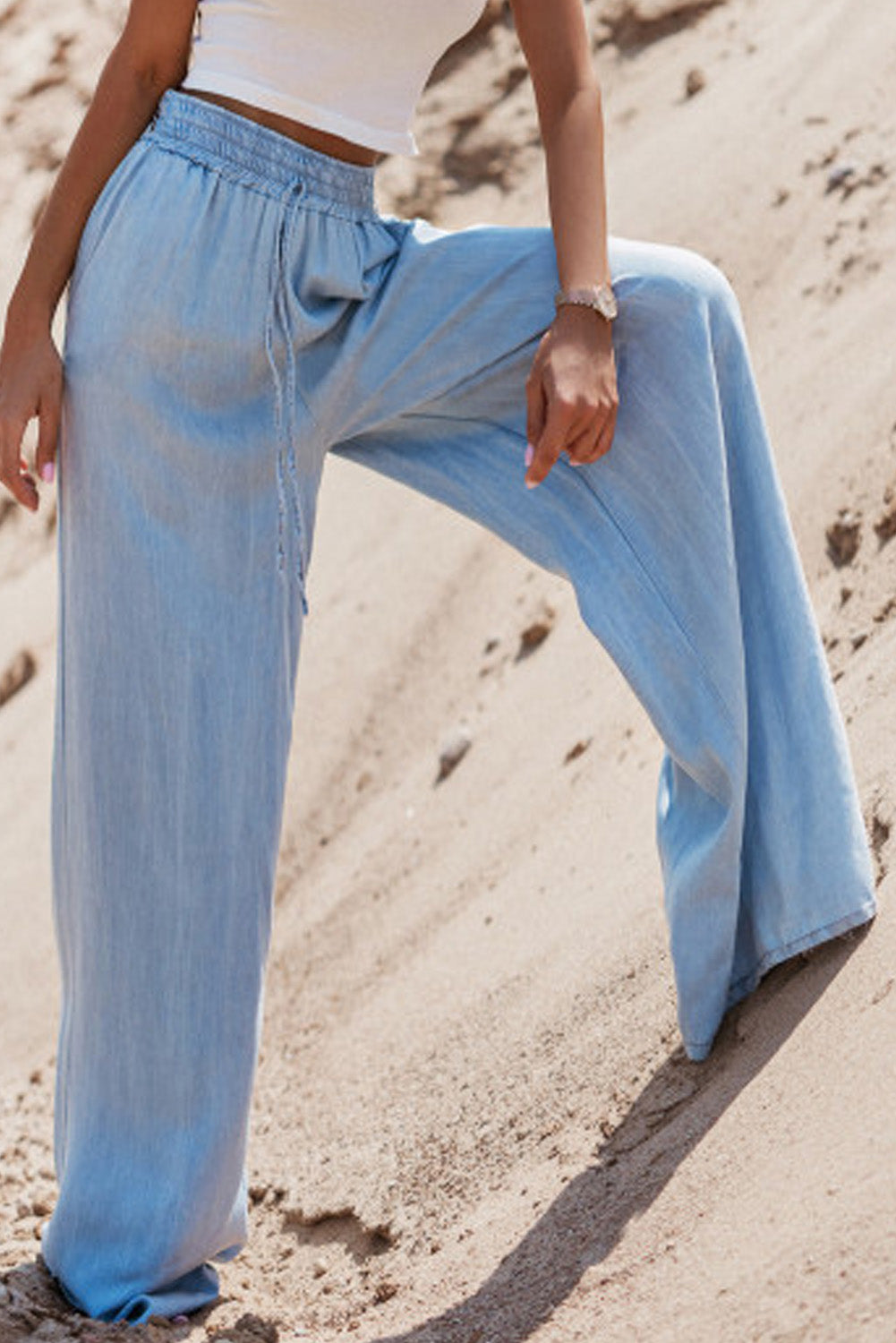 Myosotis Drawstring High Waist Wide Leg Denim Pants Pants & Culotte JT's Designer Fashion