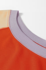 Orange Color Block Side Slits Raglan Sleeve Loose Fit Top Long Sleeve Tops JT's Designer Fashion
