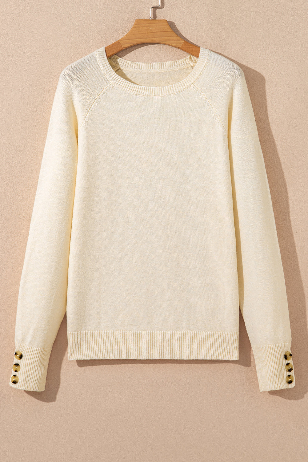 White Buttoned Bishop Sleeve Crew Neck Sweater Sweaters JT's Designer Fashion