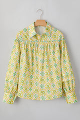 Green Boho Floral Print Frilly Detail Puff Sleeve Shirt Blouses & Shirts JT's Designer Fashion