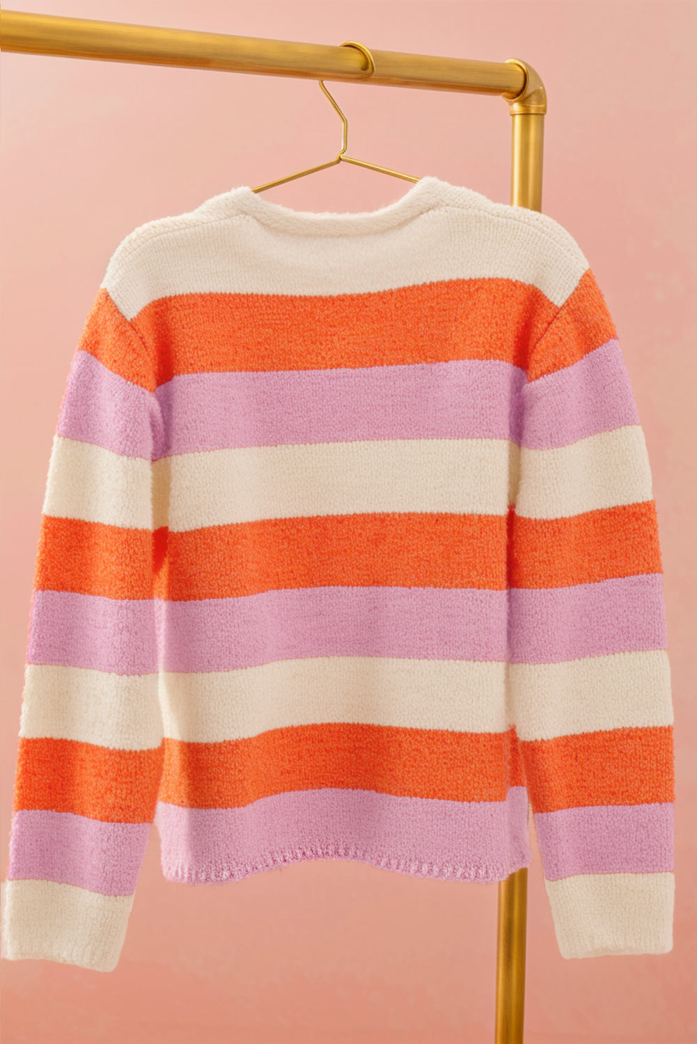 Orange Stripe Colorblock V Neck Casual Sweater Sweaters JT's Designer Fashion