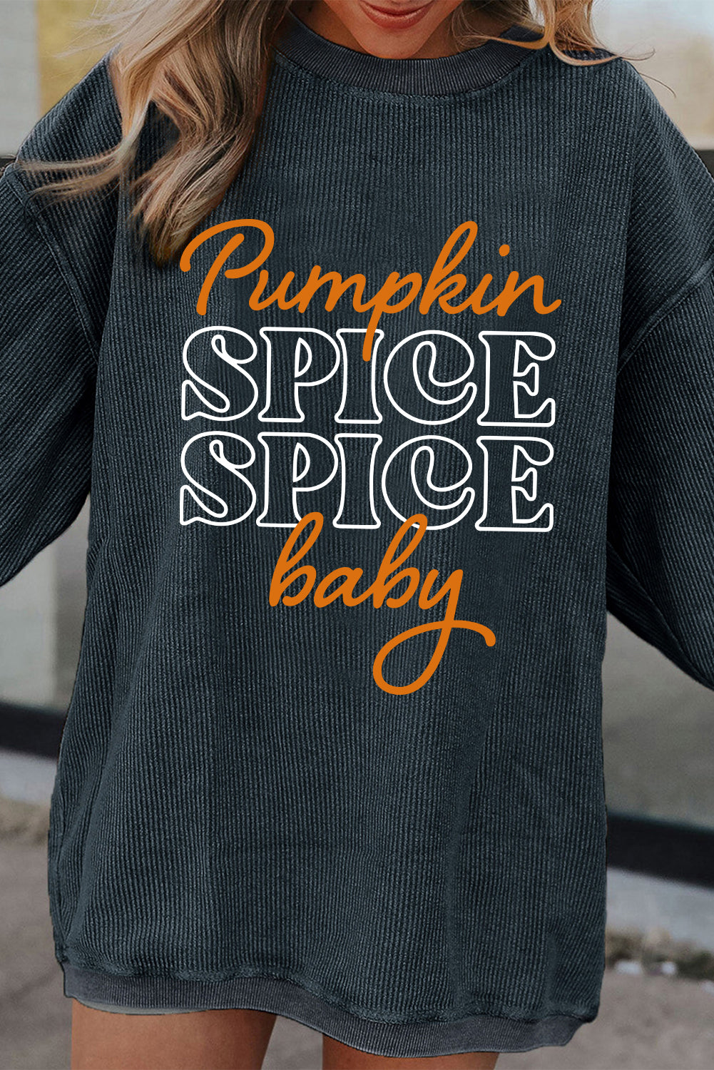 Dark Grey Halloween Pumpkin Spice Baby Graphic Textured Sweatshirt Graphic Sweatshirts JT's Designer Fashion