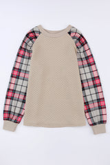 Apricot Plaid Raglan Sleeve Sweatshirt Sweatshirts & Hoodies JT's Designer Fashion