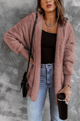 Pink Pink Soft Fleece Hooded Open Front Jacket Pink 95%Polyester+5%Spandex Jackets JT's Designer Fashion
