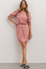 Tomato Red Leopard Print Long Sleeve Hollowed Back Split Mini Dress Mini Dresses JT's Designer Fashion