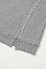 Gray Waffle knit Bishop Sleeve Split Oversized Top Long Sleeve Tops JT's Designer Fashion