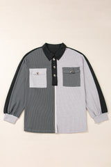 Gray Colorblock Ribbed Collared Oversized Sweatshirt Sweatshirts & Hoodies JT's Designer Fashion