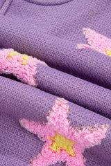 Lavendula Brushed Star Graphic V Neck Drop Shoulder Oversize Sweater Sweaters JT's Designer Fashion