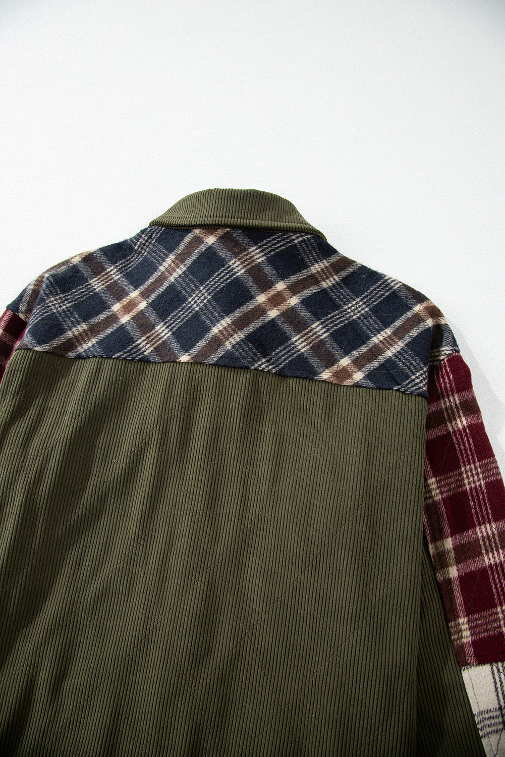Red Mixed Plaid Patchwork Retro Shacket Plaid Shackets JT's Designer Fashion
