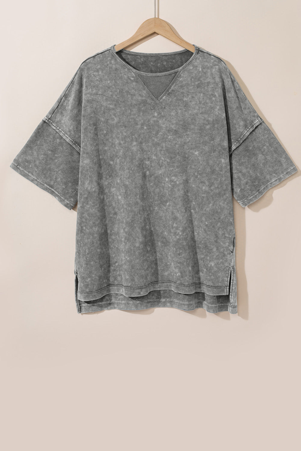 Light Grey Mineral Wash Drop Sleeve Patchwork Plus Tee Plus Size JT's Designer Fashion