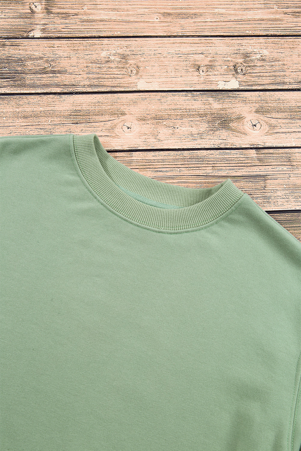 Smoke Green Plain Drop Shoulder Crewneck Pullover Sweatshirt Sweatshirts & Hoodies JT's Designer Fashion