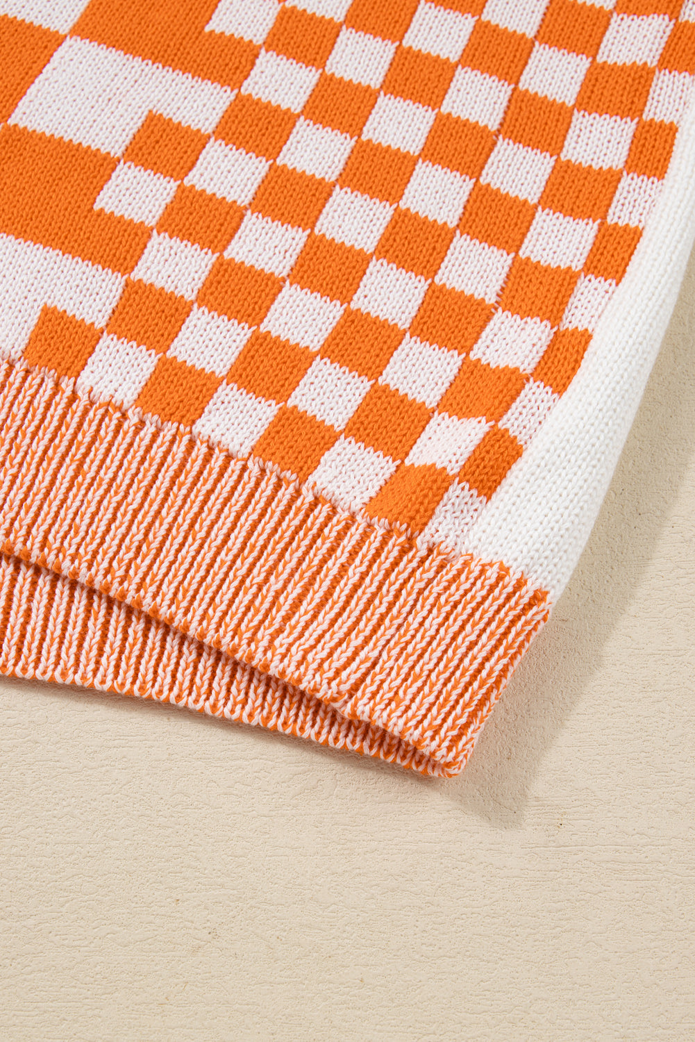 Orange Checkered Bubble Sleeve Drop Shoulder Open Cardigan Plus Size Sweaters & Cardigans JT's Designer Fashion
