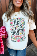 White He is Risen Floral Printed T Shirt Graphic Tees JT's Designer Fashion
