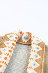 Khaki Aztec Print Open Front Knitted Cardigan Sweaters & Cardigans JT's Designer Fashion