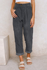 Gray Corduroy High Waist Straight Leg Pants Pants & Culotte JT's Designer Fashion