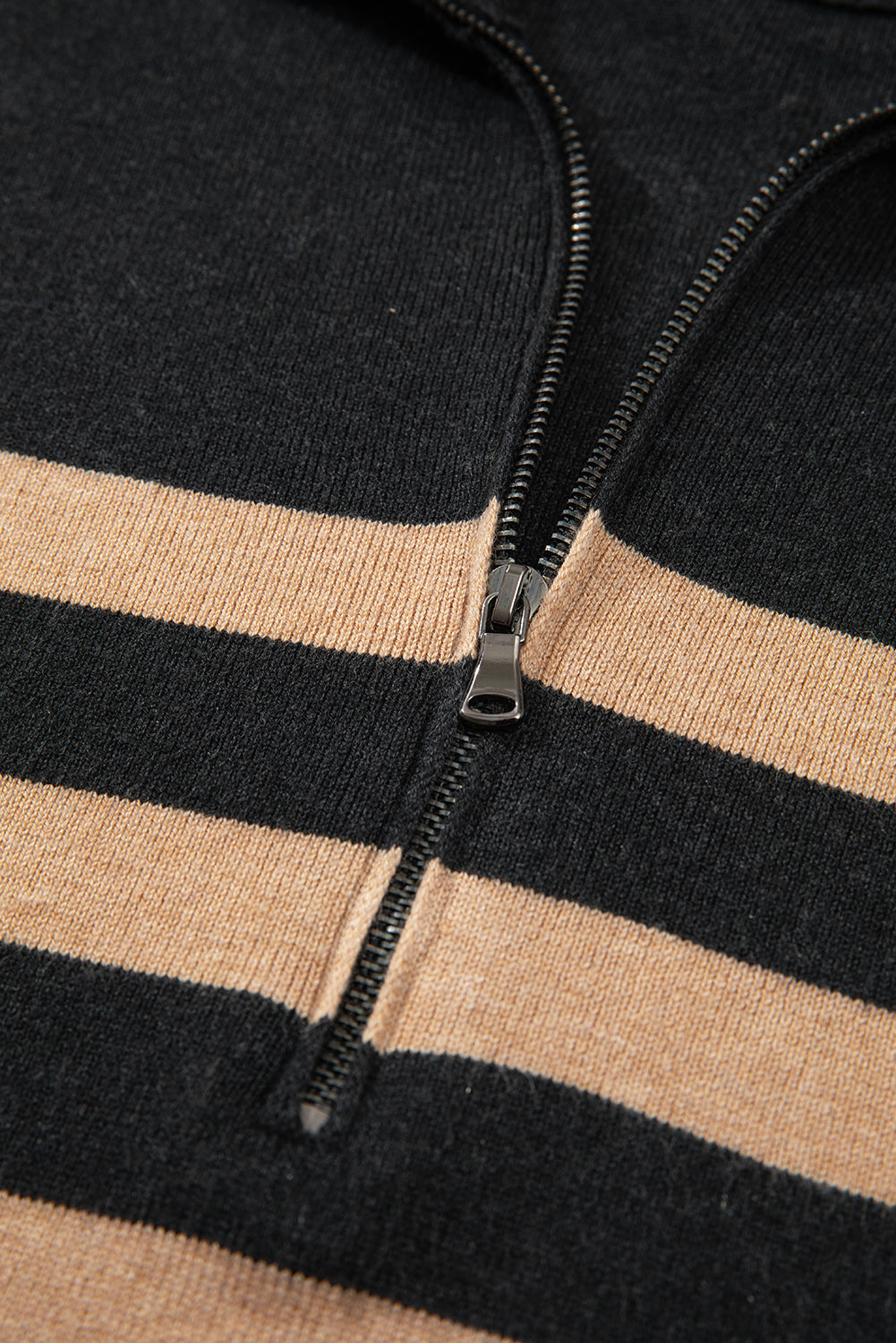 Black Stripe Collared Quarter Zipper Oversized Sweater Sweaters JT's Designer Fashion